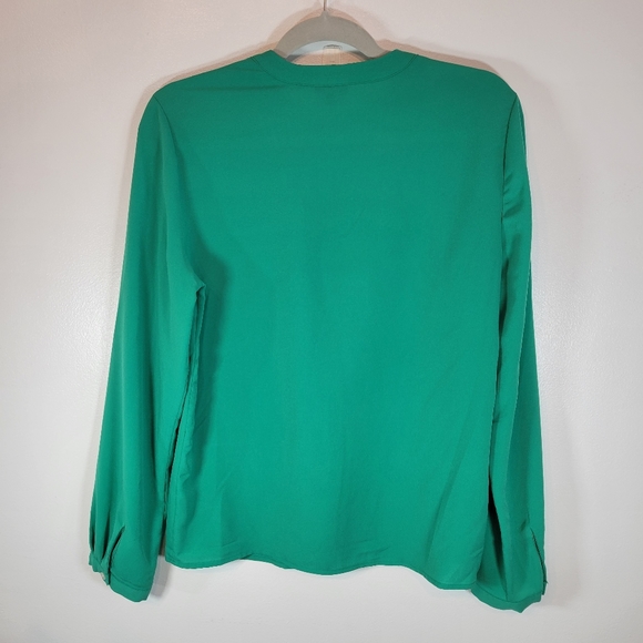 Talbots Green Button Front Long Sleeve Blouse with Pleated Detail Size 10 - Picture 5 of 12